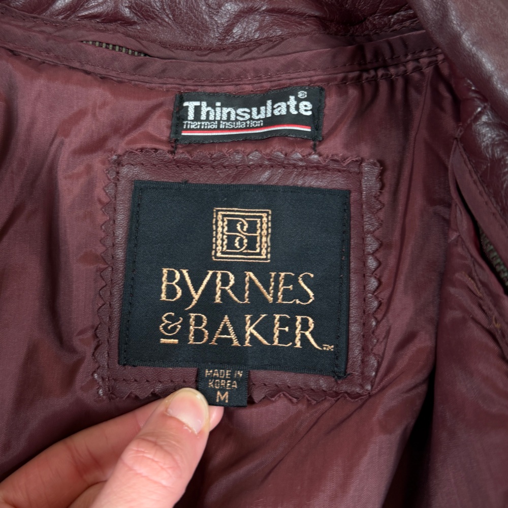 Vintage Byrnes & Baker Burgundy Maroon Genuine Leather Bomber Jacket Mens Medium - Picture 6 of 10